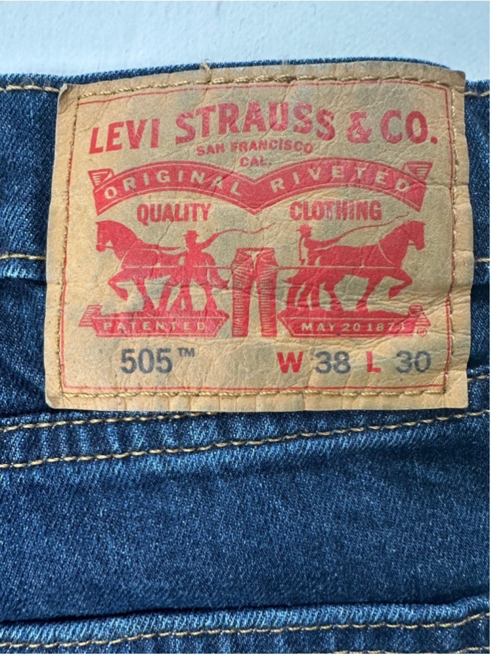 Levi’s 505 Regular Fit Jeans Dark Wash Stretch Denim W38 L30 Classic Straight Le - Picture 11 of 16